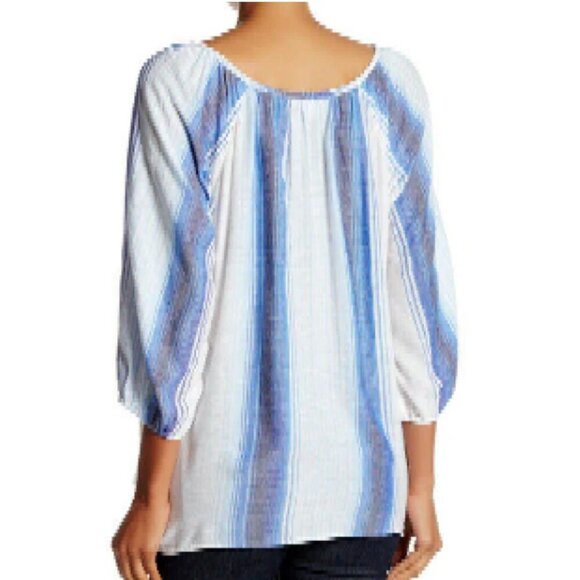 Joie Tunic Blouse Women Small Blue Stripe V-Neck Cotton Lightweight Resort - Picture 8 of 8